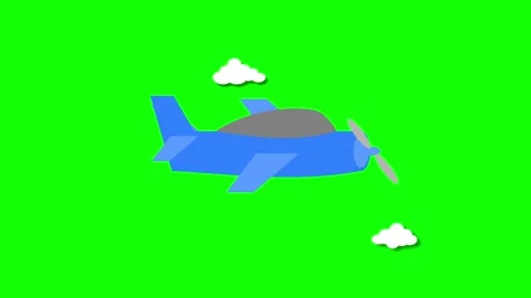 Blue Propeller Plane Animation with Clouds on Green Screen Background Stock Footage 297592383