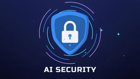 Blue protection shield snapping its padlock shut inside rotating scan rings Stock Footage 348702608