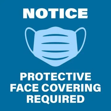 Blue protective face covering required sign with face mask symbol Stock Illustration