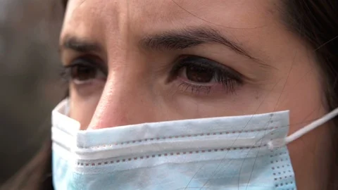 Blue protective surgical face mask close up Stock Footage 126923767