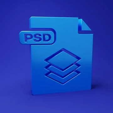 Blue PSD file document. Download psd button icon isolated on blue backgroun.. Stock Illustration