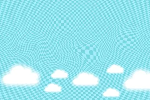 Blue psychedelic chequered background with white aura clouds. Stock Illustration