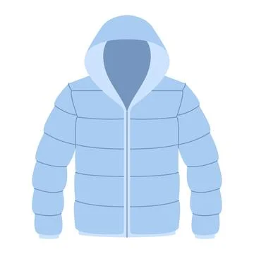 Blue puffed warm winter jacket with a hood. Hand drawn flat style isolated 스톡 일러스트