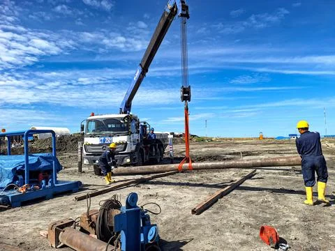 Blue pump jack Stock Photos