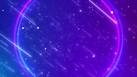 Blue purple cosmic light surrounds a large glowing circle stars meteor streaks Stock Footage 341027042