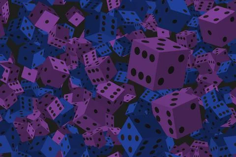 Blue Purple Dice Seamless Pattern, 3D Illustration Иллюстрация