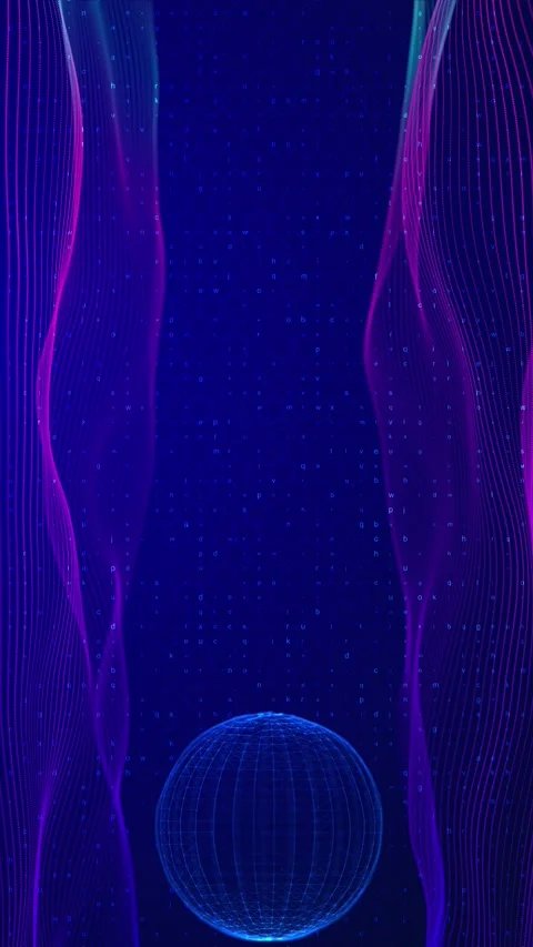 Blue purple digital globe background with magenta wave lines, hexagon texture, a Stock Footage 340552698