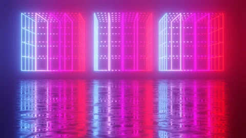 Blue purple gradient neon cubes. Neon Design 4K video with various neon elements Stock Footage 256427436