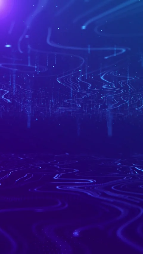 Blue purple liquid waves background glowing ripples, floating particles, soft re Stock Footage 340576139