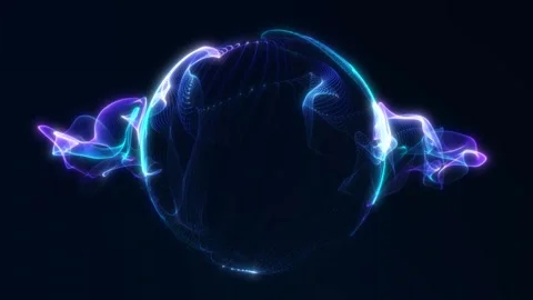 Blue purple neon wave sphere loop, abstract technology intro with glowing d.. Stock Footage 341116169