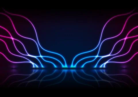 Blue purple neon wavy pattern abstract technology background Stock Illustration