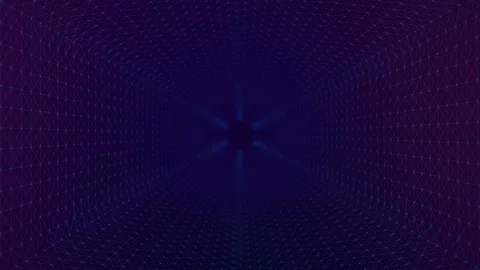 Blue purple network tunnel background glowing mesh walls, dotted nodes, deep Stock Footage 333973206