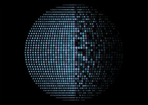 Blue purple sphere of tech halftones dots abstract minimal background Illustrazione stock