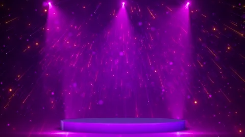 Blue purple spotlight stage glowing arch platform, starry dark space, and colorf Stock Footage 340476969