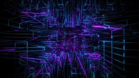 Blue purple wireframe visual design background 3d rendering Stock Illustration