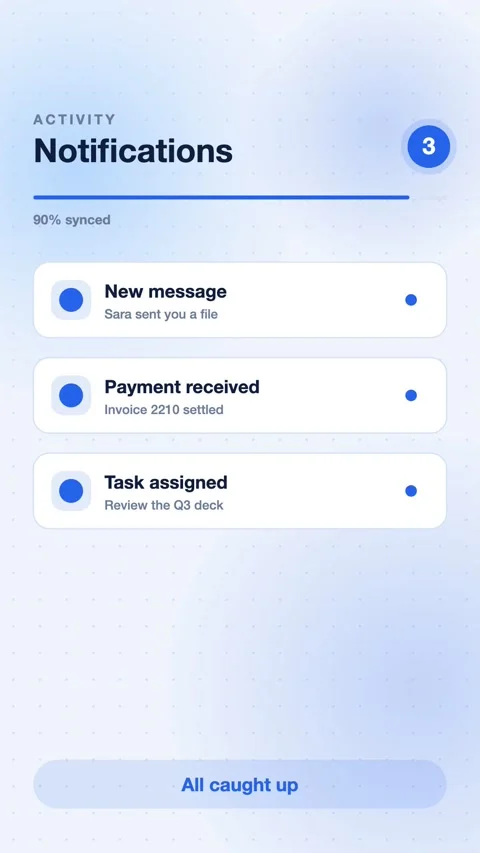 Blue Push Notification Cards Stacking Vertical Animated UI Background For Stock Footage 343851691