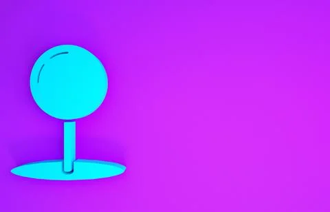 Blue Push pin icon isolated on purple background. Thumbtacks sign. Minimalism Stock Illustration