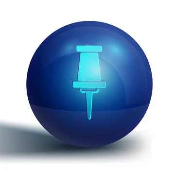 Blue Push pin icon isolated on white background. Thumbtacks sign. Blue circle Stock Illustration