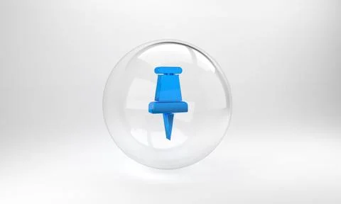 Blue Push pin icon isolated on grey background. Thumbtacks sign. Glass circle Stock Illustration