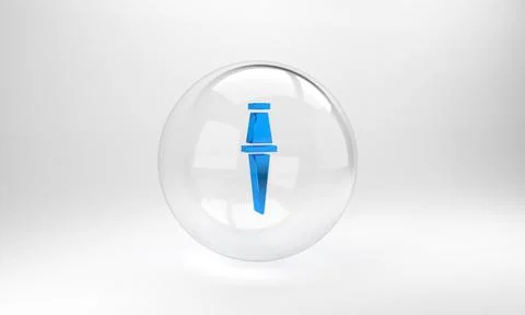 Blue Push pin icon isolated on grey background. Thumbtacks sign. Glass circle Stock Illustration