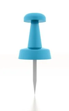 Blue push pin rendered isolated on white background Stock Illustration