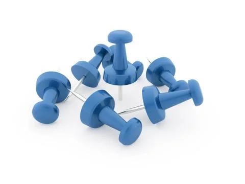 Blue push pins rendered isolated on white background Stock Illustration