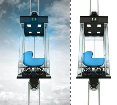 Blue pushchair in sky elevator concept also isolated one illustration Stock Illustration