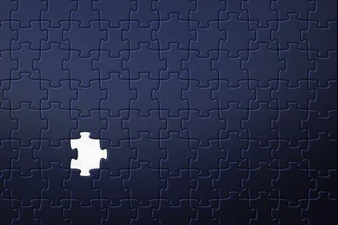 Blue puzzle background with one missing Stockfoto's