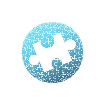 Blue puzzle globe with one big white puzzle in the middle vector illustration Stock Illustration