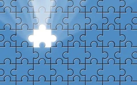 Blue puzzle with missing piece and light beam Stock Illustration