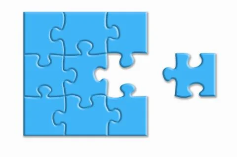 Blue puzzle with shadows on a white background. Stock Illustration