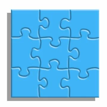 Blue puzzle with shadows on a white background. Stock Illustration