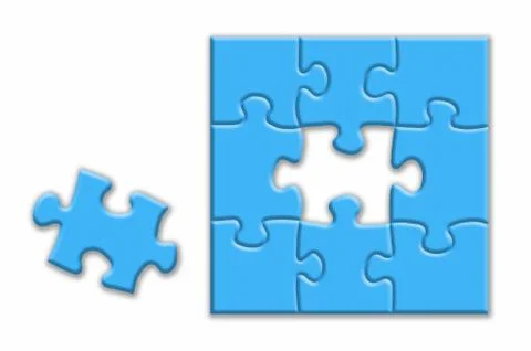 Blue puzzle with shadows on a white background. Stock Illustration