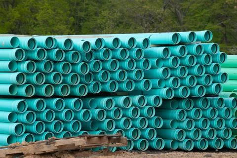Blue PVC pipe on construction site Stock Photos