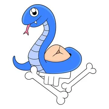 Blue python is incubating its eggs, doodle icon image kawaii Stock Illustration