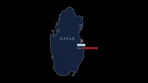 Blue qatar map with doha city and coordinates, 库存影片 284464058