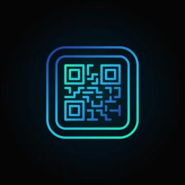 Blue QR Code modern vector linear icon on dark background Stock Illustration