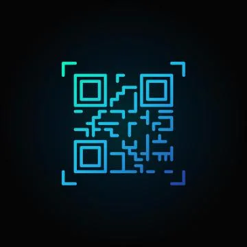 Blue QR code scanning vector icon or design logo Stock Illustration