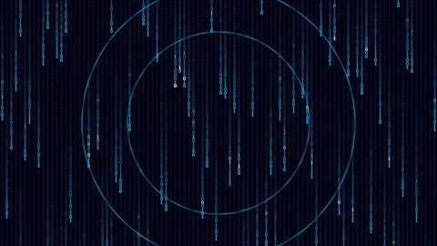Blue Quantum Radar Scanning with Falling Binary Data Rain Stock Footage 329903130