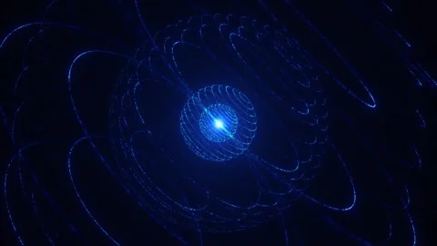 Blue Quantum Wave Rings Particle Technology Animation Stock Footage 341358023