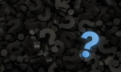 Blue question mark on a background of question marks. 3d illustration 스톡 사진