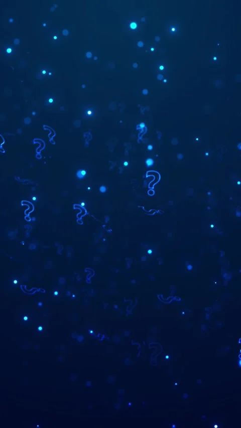 Blue question mark particle glowing punctuation symbols, floating dots, dark mys Stock Footage 340570295