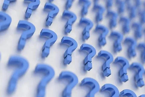 Blue question marks isolated on white. 3D render. Stock Illustration