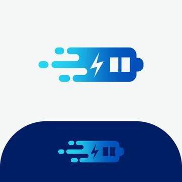 Blue Quick and Fast Charging Battery Logo Vector Icon Stock Illustration