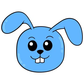 Blue rabbit head smiling, doodle icon drawing Stock Illustration