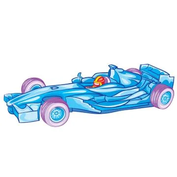 Blue racing car with driver inside, toy, isolated object on white background, Stock Illustration