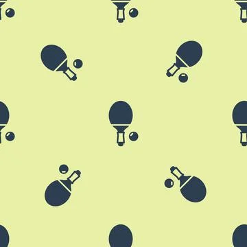 Blue Racket for playing table tennis icon isolated seamless pattern on yellow Stock Illustration