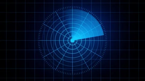 Blue Radar Scanner Interface Animation with Rotating Beam and Grid Video stock 311811622