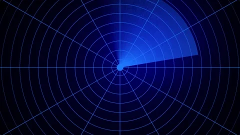 Blue Radar Scanning Screen Animation with Rotating Beam on Dark Background Stock Footage 311811664