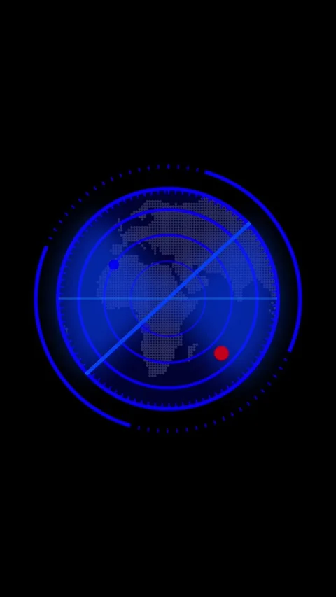 Blue Radar Screen Displaying a World Map with Two Target Dots image photo Stock Footage 337459387